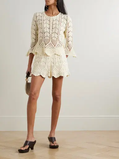 Zimmermann Awaken Scalloped Crocheted Cotton Shorts | Thumbnail 2