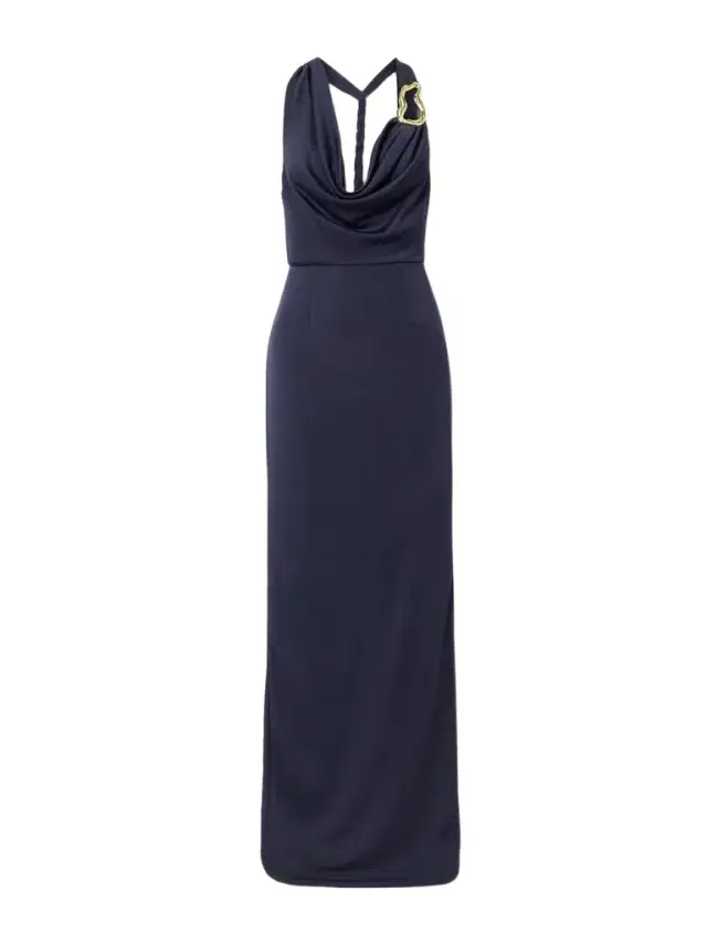 Rebecca Vallance Ayesha Draped Embellished Stretch Satin-jersey Halterneck Gown
