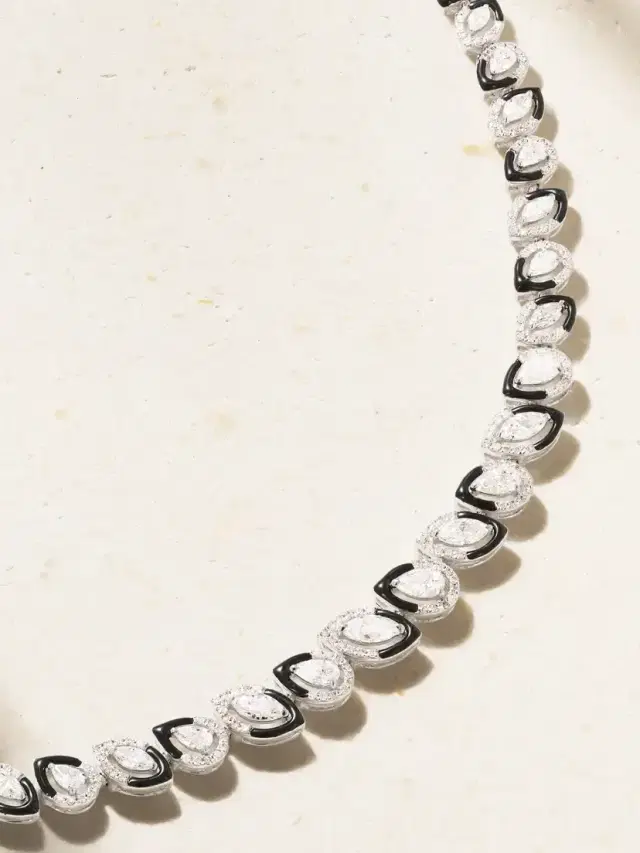 18-karat White Gold, Diamond And Enamel Choker