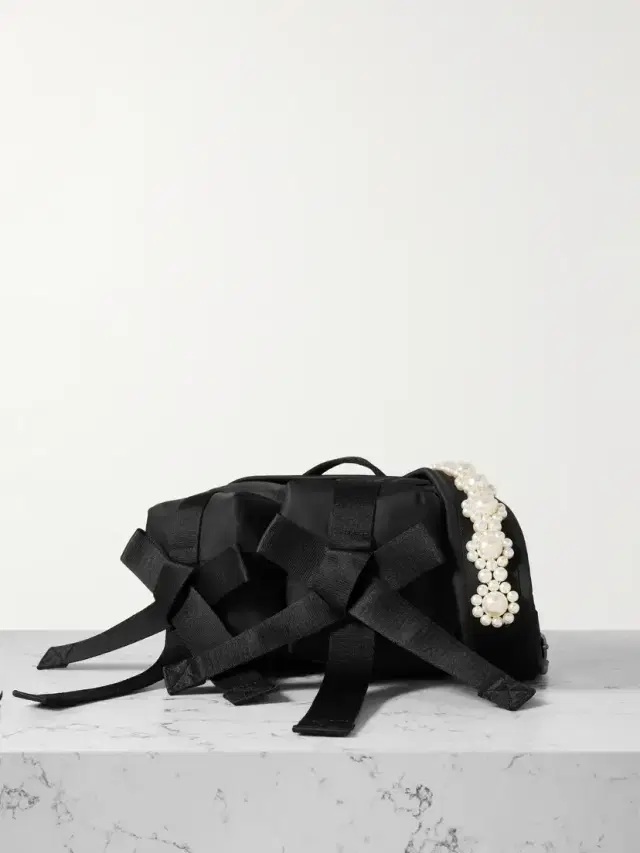 Bow And Pearl-like Embellished Shell Belt Bag