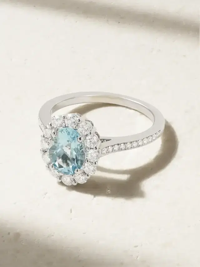 1735 Platinum, Aquamarine And Diamond Ring
