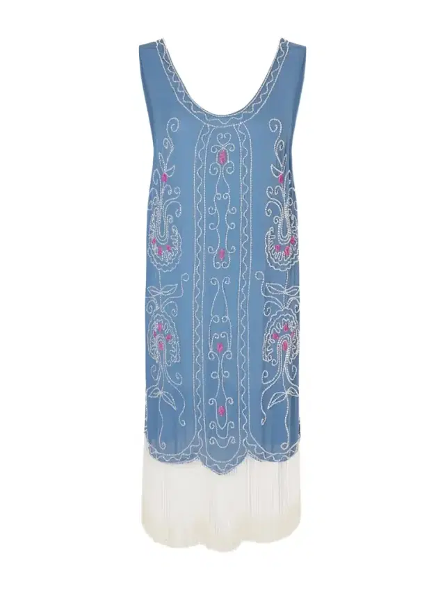 Sea Flower Beaded Silk Dress