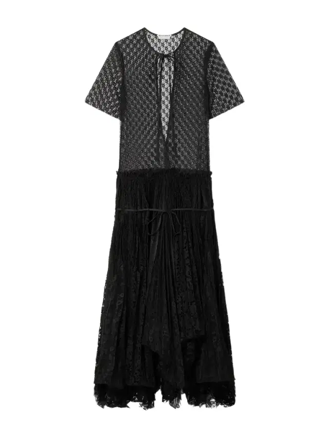 Layered Cutout Pleated Lace Maxi Dress