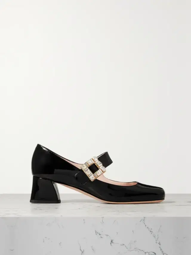 Très Vivier 45 Crystal-embellished Patent-leather Mary Jane Pumps