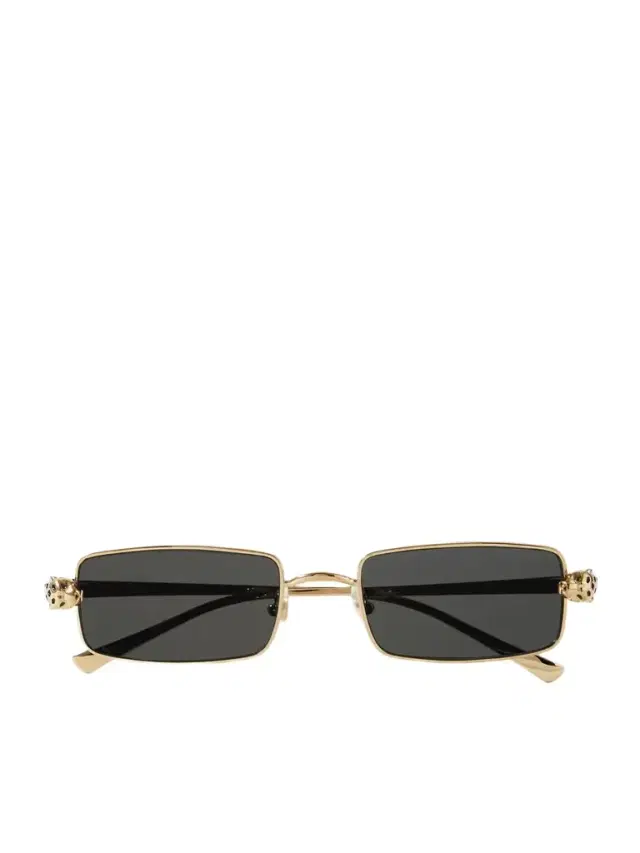 Cartier Eyewear Panthère Rectangle-frame Crystal-embellished Gold-tone Sunglasses