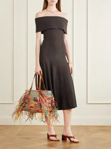 Aquazzura Trancoso Fringed Embellished Leather-trimmed Woven Raffia Tote | Thumbnail 2