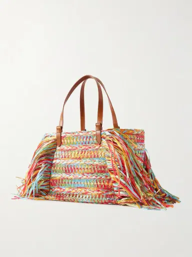 Aquazzura Trancoso Fringed Embellished Leather-trimmed Woven Raffia Tote | Thumbnail 4