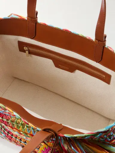Aquazzura Trancoso Fringed Embellished Leather-trimmed Woven Raffia Tote | Thumbnail 6