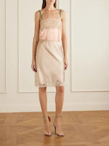 Saint Laurent Lace-trimmed Silk-satin Skirt | Thumbnail 2 Saint Laurent Lace-trimmed Silk-satin Skirt | Thumbnail 2