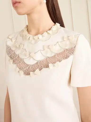 Valentino Garavani Crystal-embellished Mesh-trimmed Crepe Midi Dress | Thumbnail 4 Valentino Garavani Crystal-embellished Mesh-trimmed Crepe Midi Dress | Thumbnail 4