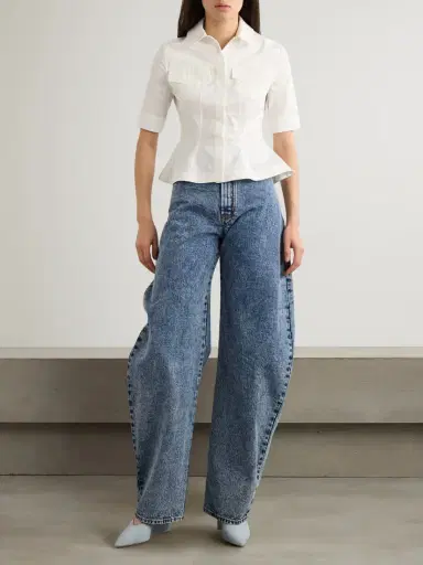 Alaïa Paneled Cotton-poplin Peplum Shirt | Thumbnail 2