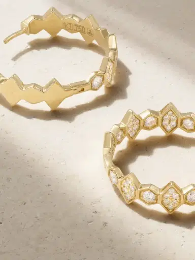KOLOURS JEWELRY Hexagon Extra Large 18-karat Gold Diamond Hoop Earrings | Thumbnail 3