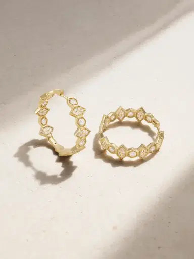 KOLOURS JEWELRY Hexagon Extra Large 18-karat Gold Diamond Hoop Earrings | Thumbnail 1
