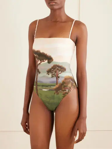 Agua by Agua Bendita Durazno Paraiso Embellished Printed Stretch Recycled Swimsuit | Thumbnail 2