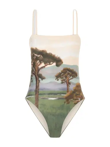 Agua by Agua Bendita Durazno Paraiso Embellished Printed Stretch Recycled Swimsuit | Thumbnail 1