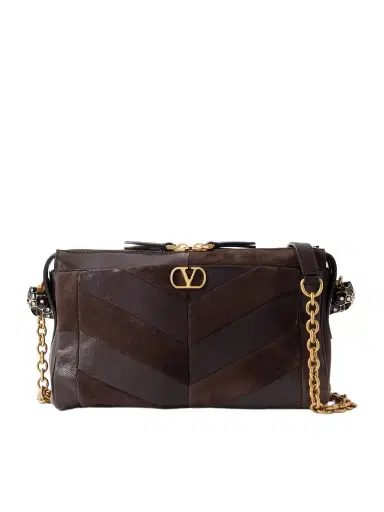 Valentino Garavani Panthea Small Patchwork Leather And Suede Shoulder Bag | Thumbnail 1 Valentino Garavani Panthea Small Patchwork Leather And Suede Shoulder Bag | Thumbnail 1