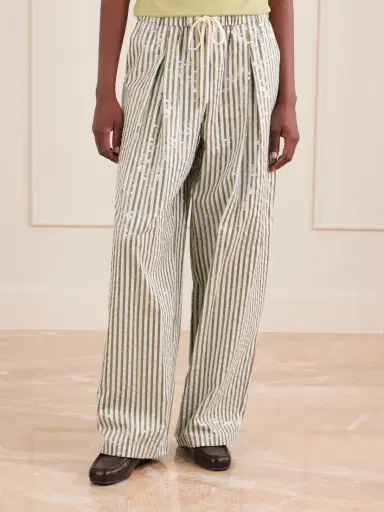 TWP Pj Sequin-trimmed Striped Cotton-blend Wide-leg Drawstring Pants | Thumbnail 3 TWP Pj Sequin-trimmed Striped Cotton-blend Wide-leg Drawstring Pants | Thumbnail 3