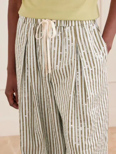 TWP Pj Sequin-trimmed Striped Cotton-blend Wide-leg Drawstring Pants | Thumbnail 5 TWP Pj Sequin-trimmed Striped Cotton-blend Wide-leg Drawstring Pants | Thumbnail 5