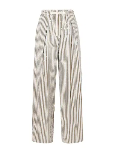 TWP Pj Sequin-trimmed Striped Cotton-blend Wide-leg Drawstring Pants | Thumbnail 1 TWP Pj Sequin-trimmed Striped Cotton-blend Wide-leg Drawstring Pants | Thumbnail 1