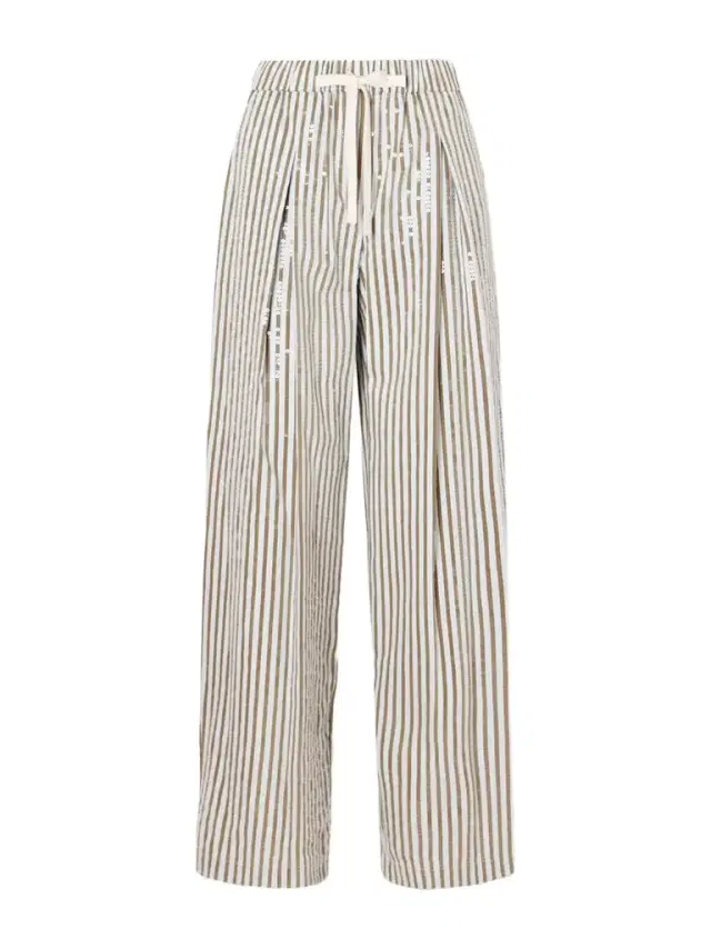 Pj Sequin-trimmed Striped Cotton-blend Wide-leg Drawstring Pants