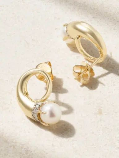 Mateo Cornucopia 14-karat Gold, Diamond And Pearl Earrings | Thumbnail 3