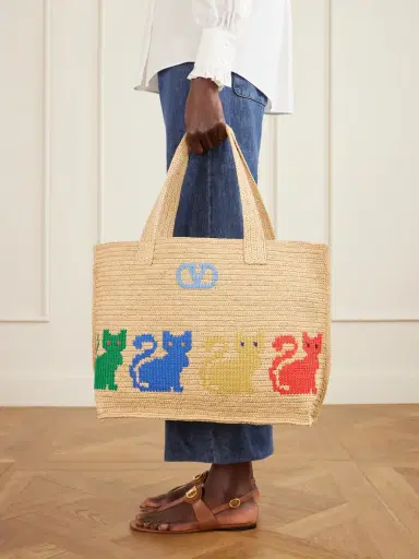 Valentino Garavani Large Embroidered Raffia Tote | Thumbnail 2