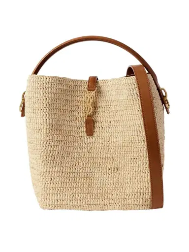 Saint Laurent Le 37 Leather-trimmed Raffia Bucket Bag | Thumbnail 1 Saint Laurent Le 37 Leather-trimmed Raffia Bucket Bag | Thumbnail 1
