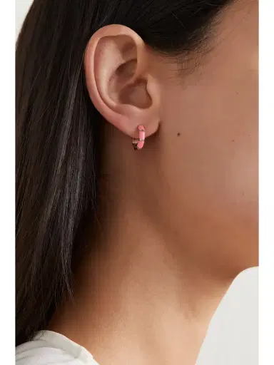 L’Atelier Nawbar Bamboo 18-karat Gold, Enamel And Diamond Hoop Earrings | Thumbnail 2