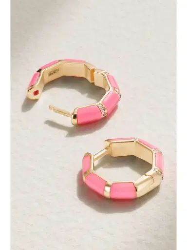 L’Atelier Nawbar Bamboo 18-karat Gold, Enamel And Diamond Hoop Earrings | Thumbnail 3