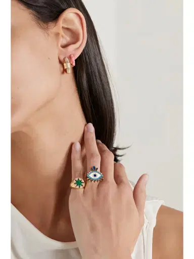 L’Atelier Nawbar Bamboo 18-karat Gold, Enamel And Diamond Hoop Earrings | Thumbnail 4