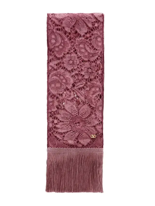 Valentino Garavani Embroidered Fringed Silk Crocheted Scarf