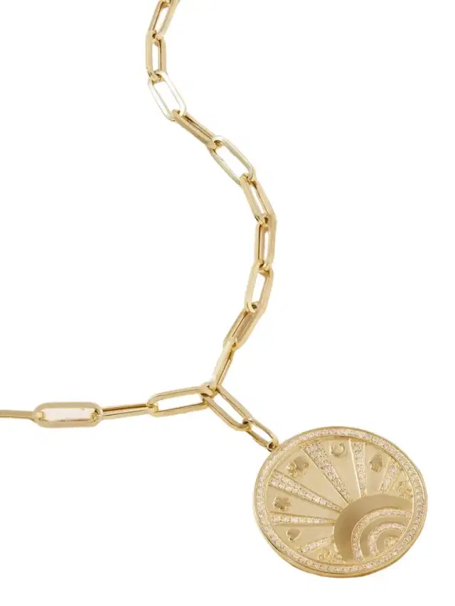 Evil Eye Luck Coin 14-karat Gold Diamond Necklace