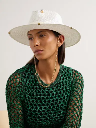Ruslan Baginskiy Embroidered Embellished Cotton-trimmed Straw Fedora | Thumbnail 2