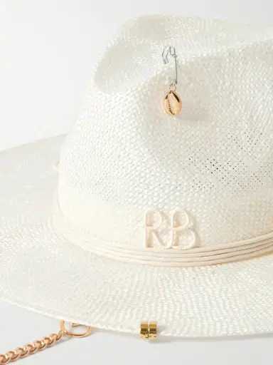 Ruslan Baginskiy Embroidered Embellished Cotton-trimmed Straw Fedora | Thumbnail 3