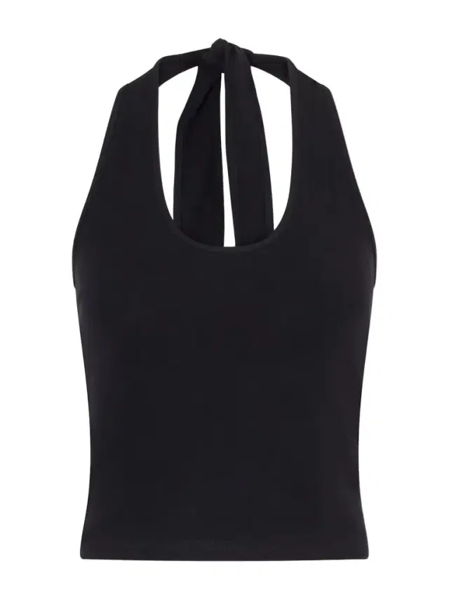 Tie-detailed Cotton-jersey Halterneck Tank