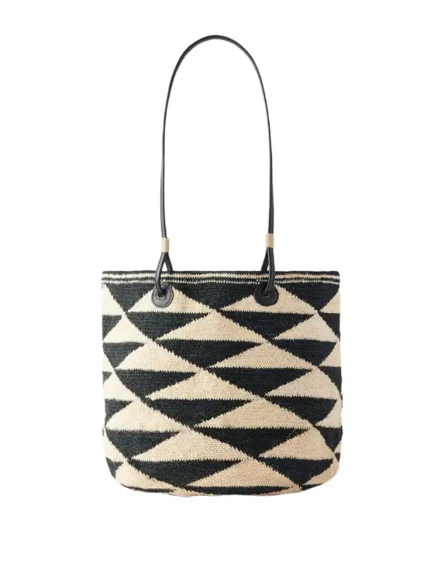 Shiga Medium Leather-trimmed Sisal Shoulder Bag