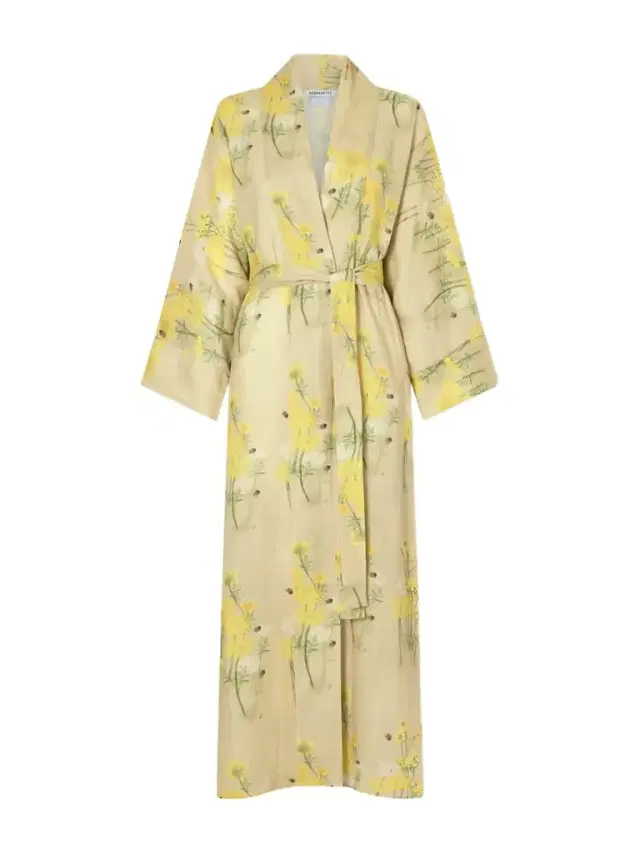 Peignoir Belted Floral-print Linen Maxi Dress