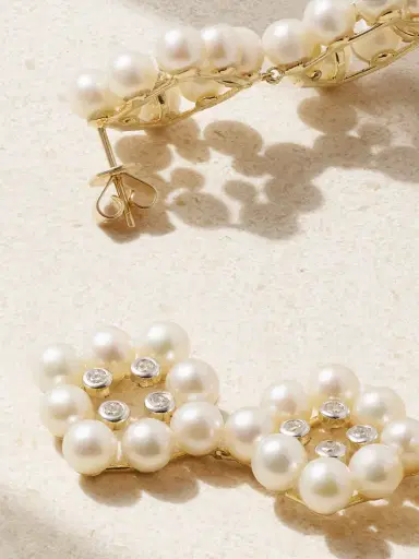 Mateo 14-karat Gold, Pearl And Diamond Earrings | Thumbnail 3
