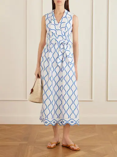 Loretta Caponi Noemie Double-breasted Striped Cotton-poplin Midi Dress | Thumbnail 2