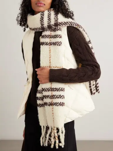 Burberry Fringed Checked Alpaca-blend Bouclé Scarf | Thumbnail 2