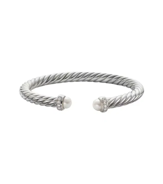 David Yurman Cable Flex sterling silver bracelet with diamonds and pearls