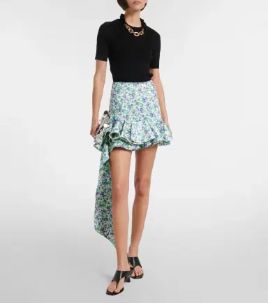 Rabanne Ruffled floral jersey miniskirt | Thumbnail 3
