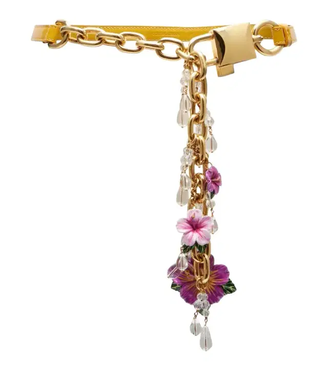 Dolce & Gabbana Embellished floral leather and chain belt