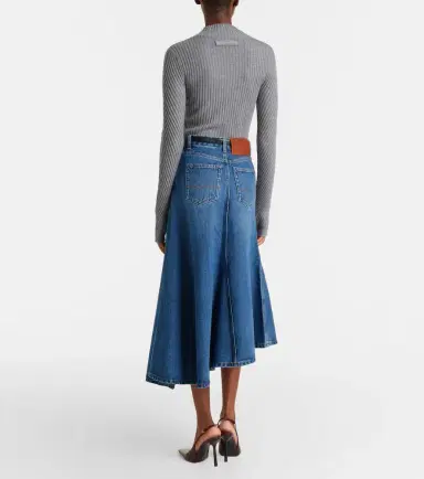 Victoria Beckham Asymmetric denim midi skirt | Thumbnail 4 Victoria Beckham Asymmetric denim midi skirt | Thumbnail 4