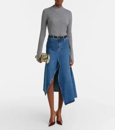 Victoria Beckham Asymmetric denim midi skirt | Thumbnail 6 Victoria Beckham Asymmetric denim midi skirt | Thumbnail 6