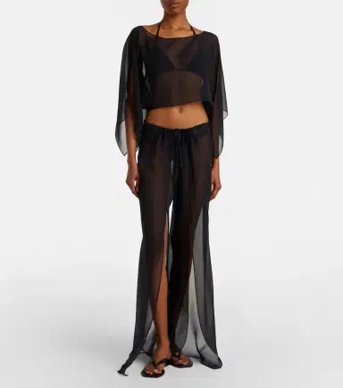 Balmain Monogram sheer silk wide-leg pants | Thumbnail 5