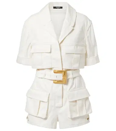Balmain Belted denim romper | Thumbnail 1