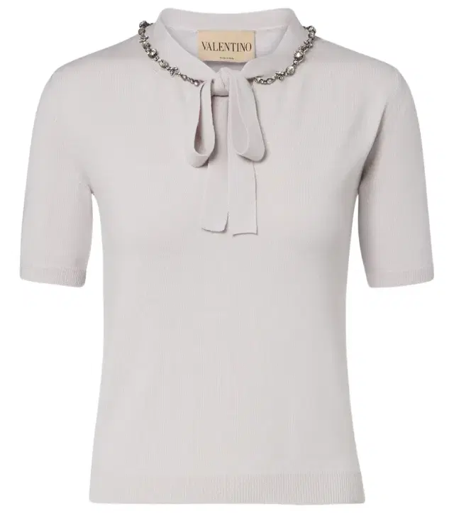 Valentino Embellished tie-neck virgin wool sweater