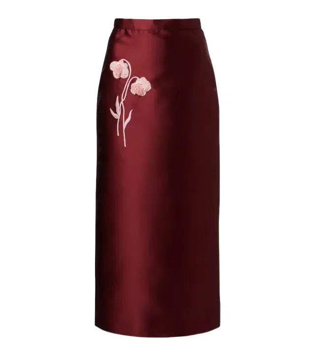 Floral-appliqué satin slip skirt