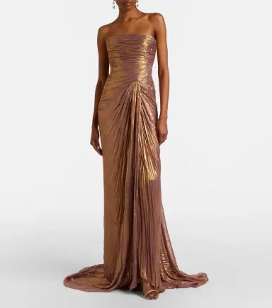 Marmar Halim Caped pleated bustier gown | Thumbnail 2